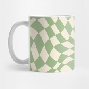 Green and Cream Distorted Warped Checkerboard Pattern II Mug